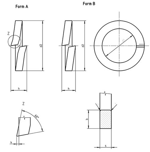 DIN 127 B Spring Lock Washers, Form B