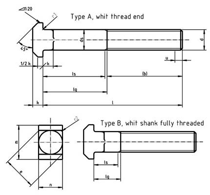 DIN 186 T Heads With Square Neck Head Standard & Weight Chart, Form A