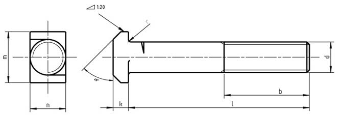 Din 188 T - Head Bolts With Double Nip Dimension